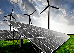 Solar panels and wind farms
